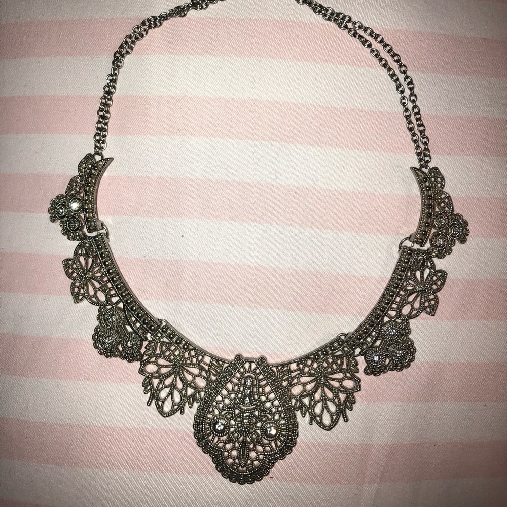 Silver statement bib necklace